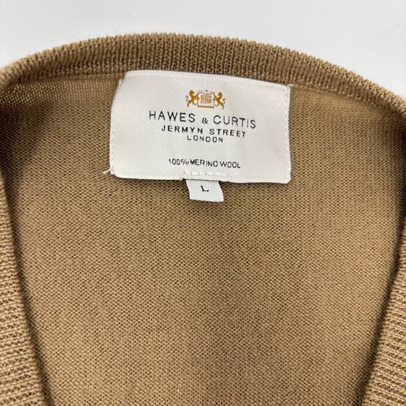 Hawes & Curtis Large Brown Solid Brown V-Neck Merino Wool Pullover Sweater - Picture 2 of 4